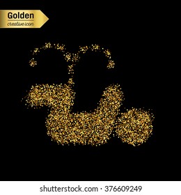 Gold glitter vector icon of pee isolated on background. Art creative concept illustration for web, glow light confetti, bright sequins, sparkle tinsel, abstract bling, shimmer dust, foil.