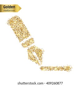Gold glitter vector icon of pen isolated on background.