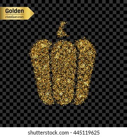 Gold glitter vector icon of pepper isolated on background. Art creative concept illustration for web, glow light confetti, bright sequins, sparkle tinsel, abstract bling, shimmer dust, foil.