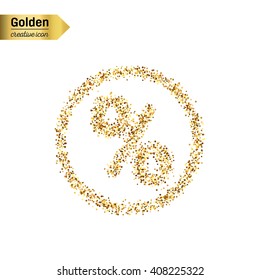 Gold glitter vector icon of percent isolated on background. Art creative concept illustration for web, glow light confetti, bright sequins, sparkle tinsel, abstract bling, shimmer dust, foil