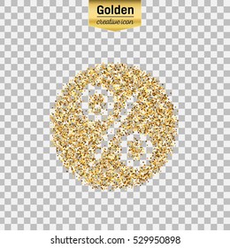 Gold glitter vector icon of percent isolated on background. Art creative concept illustration for web, glow light confetti, bright sequins, sparkle tinsel, abstract bling, shimmer dust, foil.