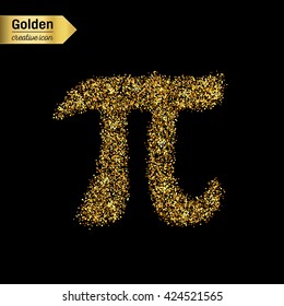 Gold glitter vector icon of pi isolated on background. Art creative concept illustration for web, glow light confetti, bright sequins, sparkle tinsel, abstract bling, shimmer dust, foil.