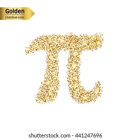 Gold glitter vector icon of pi isolated on background. Art creative concept illustration for web, glow light confetti, bright sequins, sparkle tinsel, abstract bling, shimmer dust, foil.