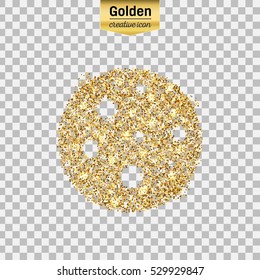 Gold glitter vector icon of pizza isolated on background. Art creative concept illustration for web, glow light confetti, bright sequins, sparkle tinsel, abstract bling, shimmer dust, foil.