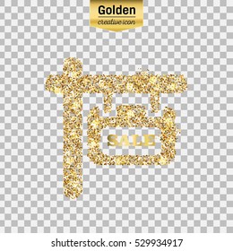 Gold glitter vector icon of plaque isolated on background. Art creative concept illustration for web, glow light confetti, bright sequins, sparkle tinsel, abstract bling, shimmer dust, foil.