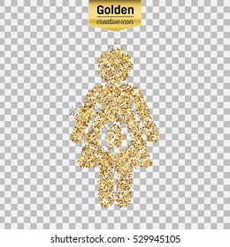 Gold glitter vector icon of pregnant isolated on background. Art creative concept illustration for web, glow light confetti, bright sequins, sparkle tinsel, abstract bling, shimmer dust, foil.