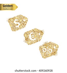 Gold glitter vector icon of price tag isolated on background. 