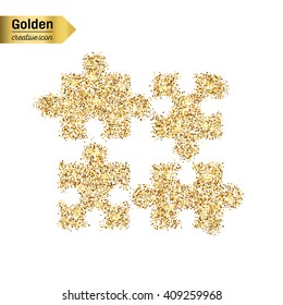 Gold glitter vector icon of puzzle isolated on background. 