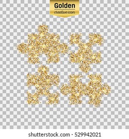 Gold glitter vector icon of puzzle isolated on background. Art creative concept illustration for web, glow light confetti, bright sequins, sparkle tinsel, abstract bling, shimmer dust, foil.