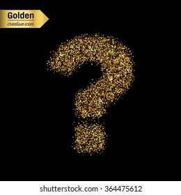 Gold glitter vector icon of question mark isolated on background. Art creative concept illustration for web, glow light confetti, bright sequins, sparkle tinsel, abstract bling, shimmer dust, foil.