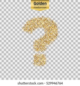 Gold glitter vector icon of question mark isolated on background. Art creative concept illustration for web, glow light confetti, bright sequins, sparkle tinsel, abstract bling, shimmer dust, foil.