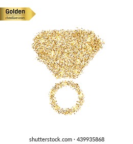 Gold glitter vector icon of ring isolated on background. Art creative concept illustration for web, glow light confetti, bright sequins, sparkle tinsel, abstract bling, shimmer dust, foil.