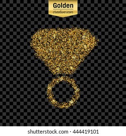 Gold glitter vector icon of ring isolated on background. Art creative concept illustration for web, glow light confetti, bright sequins, sparkle tinsel, abstract bling, shimmer dust, foil.