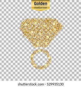 Gold glitter vector icon of ring isolated on background. Art creative concept illustration for web, glow light confetti, bright sequins, sparkle tinsel, abstract bling, shimmer dust, foil.