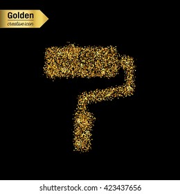 Gold glitter vector icon of roller isolated on background.