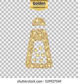 Gold glitter vector icon of Salt Shaker isolated on background. Art creative concept illustration for web, glow light confetti, bright sequins, sparkle tinsel, abstract bling, shimmer dust, foil.