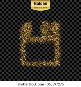 Gold glitter vector icon of save isolated on background. Art creative concept illustration for web, glow light confetti, bright sequins, sparkle tinsel, abstract bling, shimmer dust, foil.