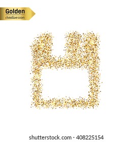 Gold glitter vector icon of save isolated on background. Art creative concept illustration for web, glow light confetti, bright sequins, sparkle tinsel, abstract bling, shimmer dust, foil
