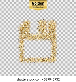 Gold glitter vector icon of save isolated on background. Art creative concept illustration for web, glow light confetti, bright sequins, sparkle tinsel, abstract bling, shimmer dust, foil.