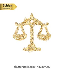 Gold glitter vector icon of scales isolated on background. Art creative concept illustration for web, glow light confetti, bright sequins, sparkle tinsel, abstract bling, shimmer dust, foil.