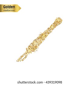 Gold glitter vector icon of scalpel isolated on background. Art creative concept illustration for web, glow light confetti, bright sequins, sparkle tinsel, abstract bling, shimmer dust, foil.