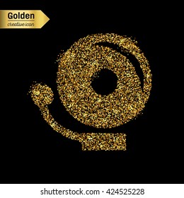 Gold glitter vector icon of school bell isolated on background. Art creative concept illustration for web, glow light confetti, bright sequins, sparkle tinsel, abstract bling, shimmer dust, foil.