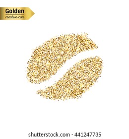 Gold glitter vector icon of the seed of coffee isolated on background. Art creative concept illustration for web, glow light confetti, bright sequins, sparkle tinsel, abstract bling, shimmer dust.