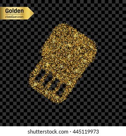 Gold glitter vector icon of sim card isolated on background. Art creative concept illustration for web, glow light confetti, bright sequins, sparkle tinsel, abstract bling, shimmer dust, foil.