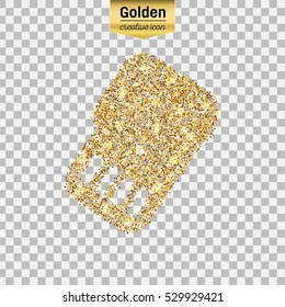 Gold glitter vector icon of sim card isolated on background. Art creative concept illustration for web, glow light confetti, bright sequins, sparkle tinsel, abstract bling, shimmer dust, foil.