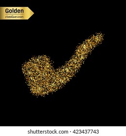 Gold glitter vector icon of smoking pipe isolated on background.