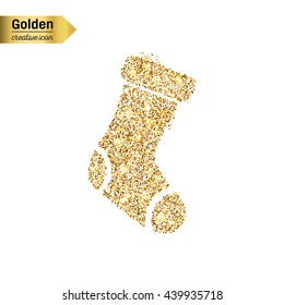Gold glitter vector icon of sock isolated on background. Art creative concept illustration for web, glow light confetti, bright sequins, sparkle tinsel, abstract bling, shimmer dust, foil.