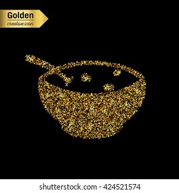 Gold glitter vector icon of soup isolated on background. Art creative concept illustration for web, glow light confetti, bright sequins, sparkle tinsel, abstract bling, shimmer dust, foil.