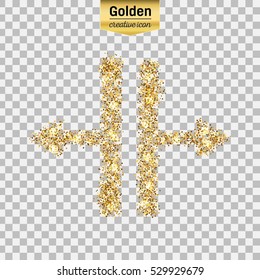 Gold glitter vector icon of Splitter isolated on background. Art creative concept illustration for web, glow light confetti, bright sequins, sparkle tinsel, abstract bling, shimmer dust, foil.