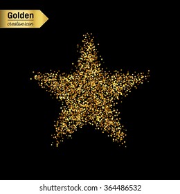 Gold glitter vector icon of star isolated on background. Art creative concept illustration for web, glow light confetti, bright sequins, sparkle tinsel, abstract bling, shimmer dust, foil.