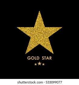 Gold glitter vector icon of star isolated on background. Art creative concept illustration for web, glow light confetti