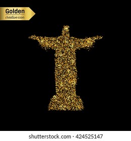 Gold glitter vector icon of statue isolated on background. Art creative concept illustration for web, glow light confetti, bright sequins, sparkle tinsel, abstract bling, shimmer dust, foil.