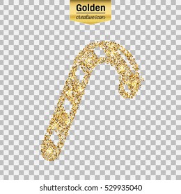 Gold glitter vector icon of stick candy isolated on background. Art creative concept illustration for web, glow light confetti, bright sequins, sparkle tinsel, abstract bling, shimmer dust, foil.