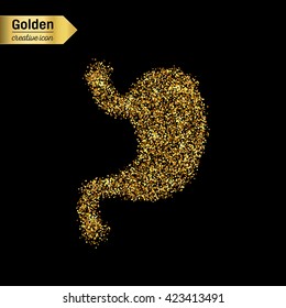 Gold glitter vector icon of stomach system isolated on background.