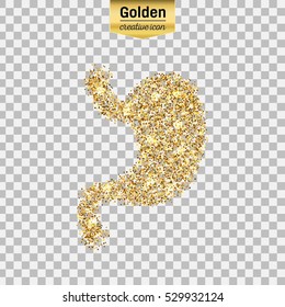 Gold glitter vector icon of stomach system isolated on background. Art creative concept illustration for web, glow light confetti, bright sequins, sparkle tinsel, abstract bling, shimmer dust, foil.
