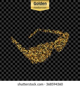 Gold Glitter Vector Icon Of Sun Glasses Isolated On Background. Art Creative Concept Illustration For Web, Glow Light Confetti, Bright Sequins, Sparkle Tinsel, Abstract Bling, Shimmer Dust, Foil.