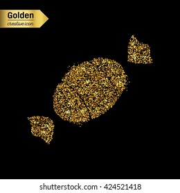 Gold glitter vector icon of sweet isolated on background. Art creative concept illustration for web, glow light confetti, bright sequins, sparkle tinsel, abstract bling, shimmer dust, foil.