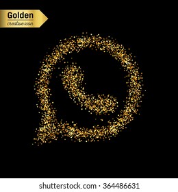 Gold glitter vector icon of telephone isolated on background. Art creative concept illustration for web, glow light confetti, bright sequins, sparkle tinsel, abstract bling, shimmer dust, foil.