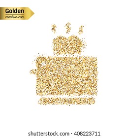 Gold glitter vector icon of toaster isolated on background. Art creative concept illustration for web, glow light confetti, bright sequins, sparkle tinsel, abstract bling, shimmer dust, foil.