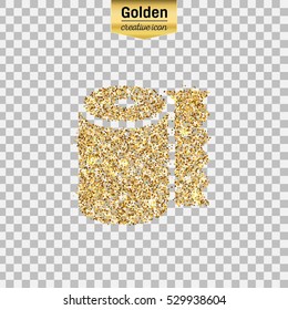 Gold glitter vector icon of toilet isolated on background. Art creative concept illustration for web, glow light confetti, bright sequins, sparkle tinsel, abstract bling, shimmer dust, foil.
