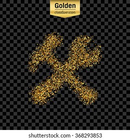 Gold glitter vector icon of tools isolated on background. Art creative concept illustration for web, glow light confetti, bright sequins, sparkle tinsel, abstract bling, shimmer dust, foil.