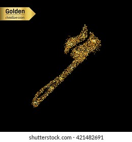 Gold glitter vector icon of toothbrush isolated on background. Art creative concept illustration for web, glow light confetti, bright sequins, sparkle tinsel, abstract bling, shimmer dust, foil.