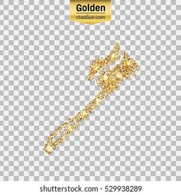 Gold glitter vector icon of toothbrush isolated on background. Art creative concept illustration for web, glow light confetti, bright sequins, sparkle tinsel, abstract bling, shimmer dust, foil.