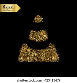 Gold glitter vector icon of traffic cone isolated on background.