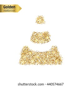 Gold glitter vector icon of traffic cone isolated on background. Art creative concept illustration for web, glow light confetti, bright sequins, sparkle tinsel, abstract bling, shimmer dust, foil.