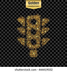 Gold glitter vector icon of traffic lights isolated on background. Art creative concept illustration for web, glow light confetti, bright sequins, sparkle tinsel, abstract bling, shimmer dust, foil.
